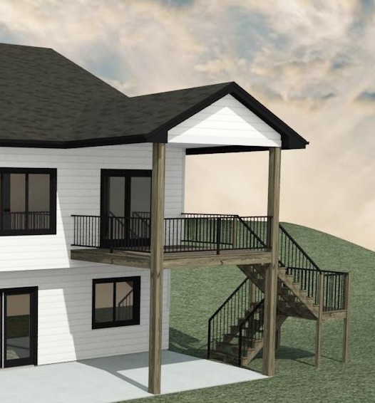 Covered deck and stairs on the upcoming Claremont custom home